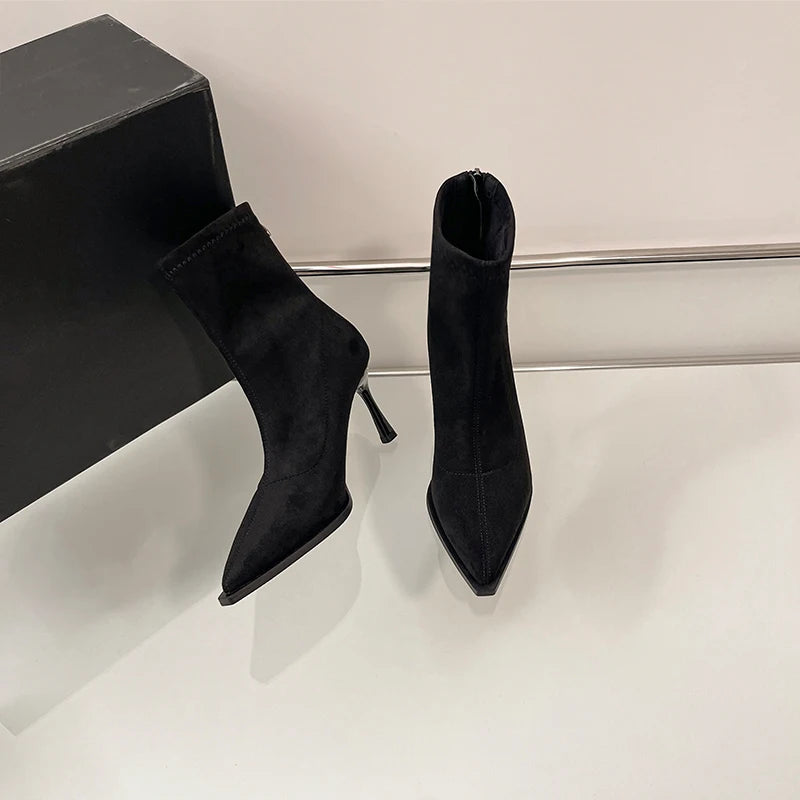Heels & Pumps — Pointed-Toe Stretch Ankle Boots, Slim Booties Heeled Autumn Winter — view 7 of heels & pumps