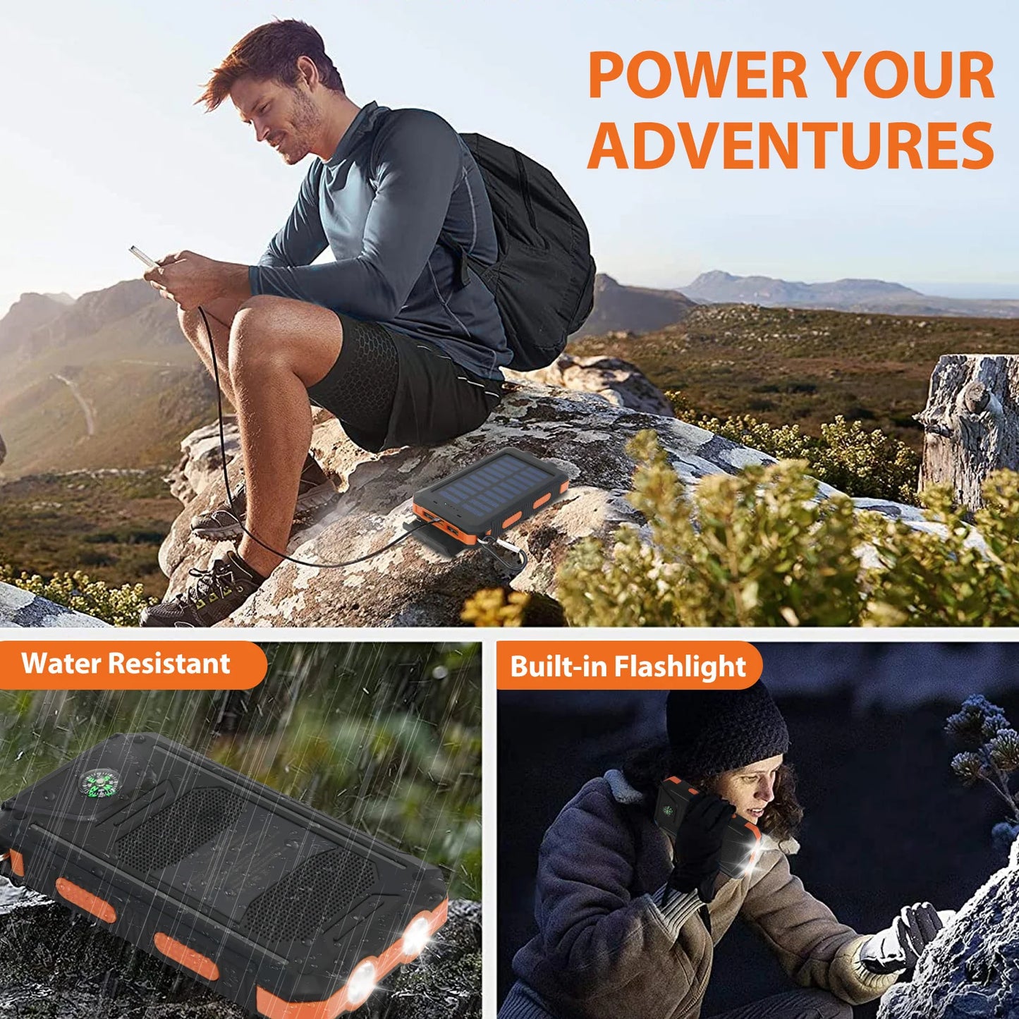 20,000mAh Solar Power Bank Waterproof — Dual USB Bug-Out Bag Essential — view 4 of power banks