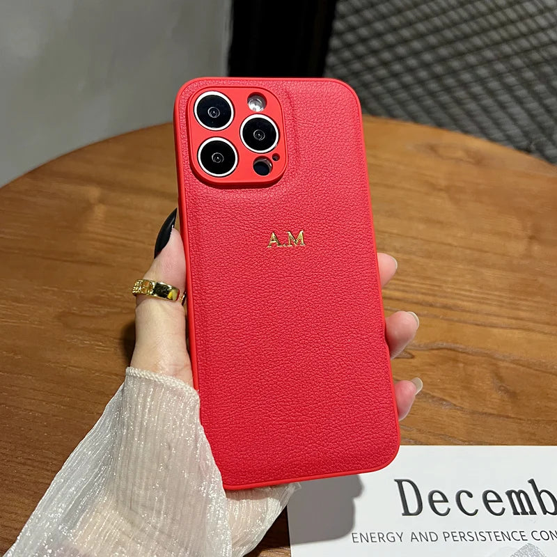 Personalized Gold Initial Leather Case for iPhone 11–17 Pro Max Custom Name — view 11 of phone cases