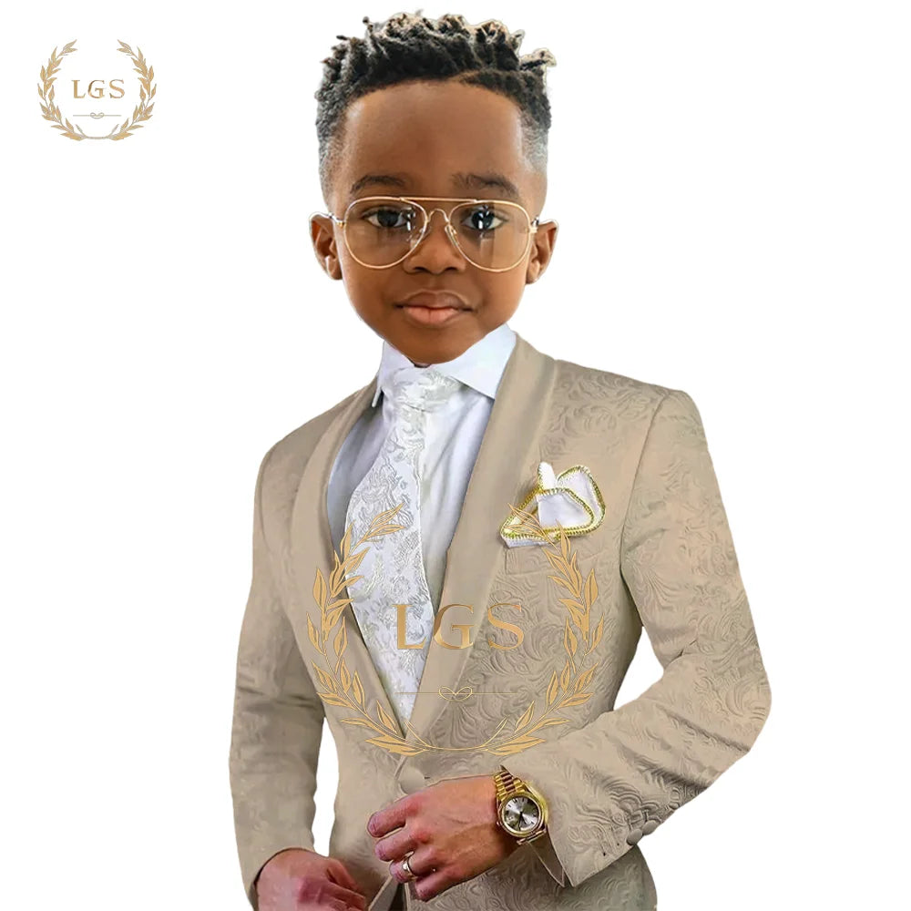 Boys Printed Dress 2 Piece Set (Coat and Pants) Customized Children's Wedding Party Banquet Cocktail Party Suit Set