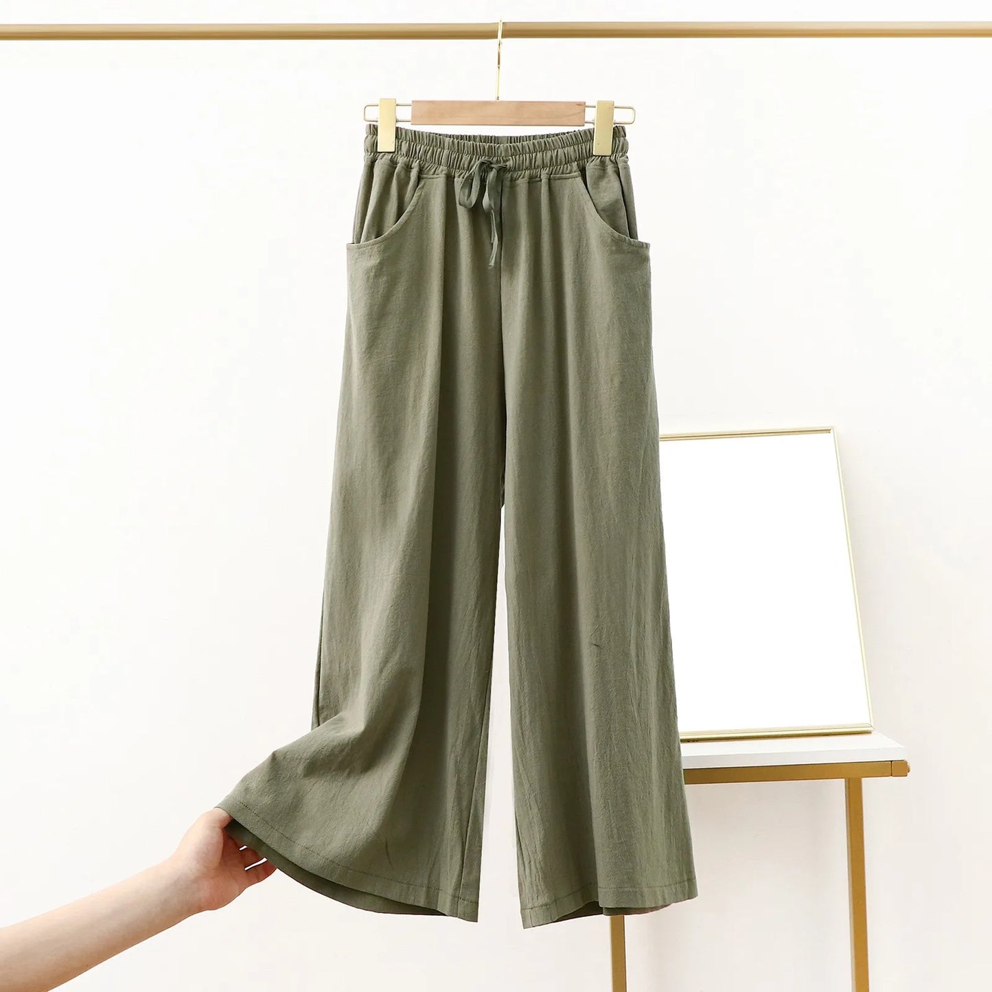 Summer Cargo Pants Women Solid Pocket Wide Leg Pants Elastic Waist Loose Pants Plus Size