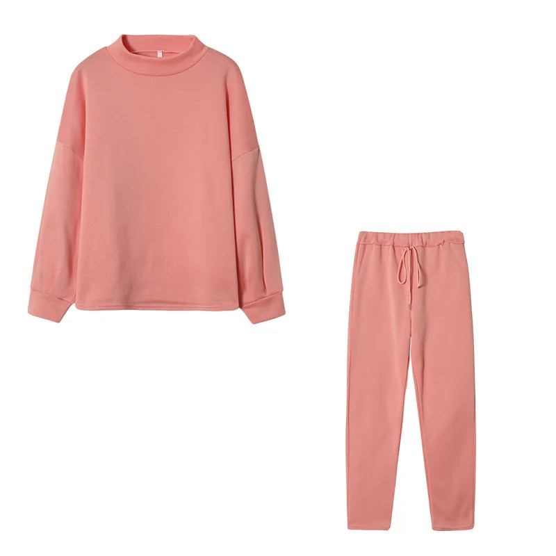 Autumn-Winter 2Pc Tracksuit &mdash; Women&rsquo;s Long-Sleeve Pullover Hoodie + Solid Jogger Pant Set — view 7 of tracksuits