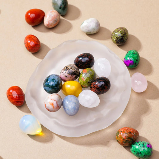 Crystal & Gemstone Mini Egg Stones Set — 5/7/10pc Polished Reiki Healing Gems Home Decor — view 1 of crystal & gemstone