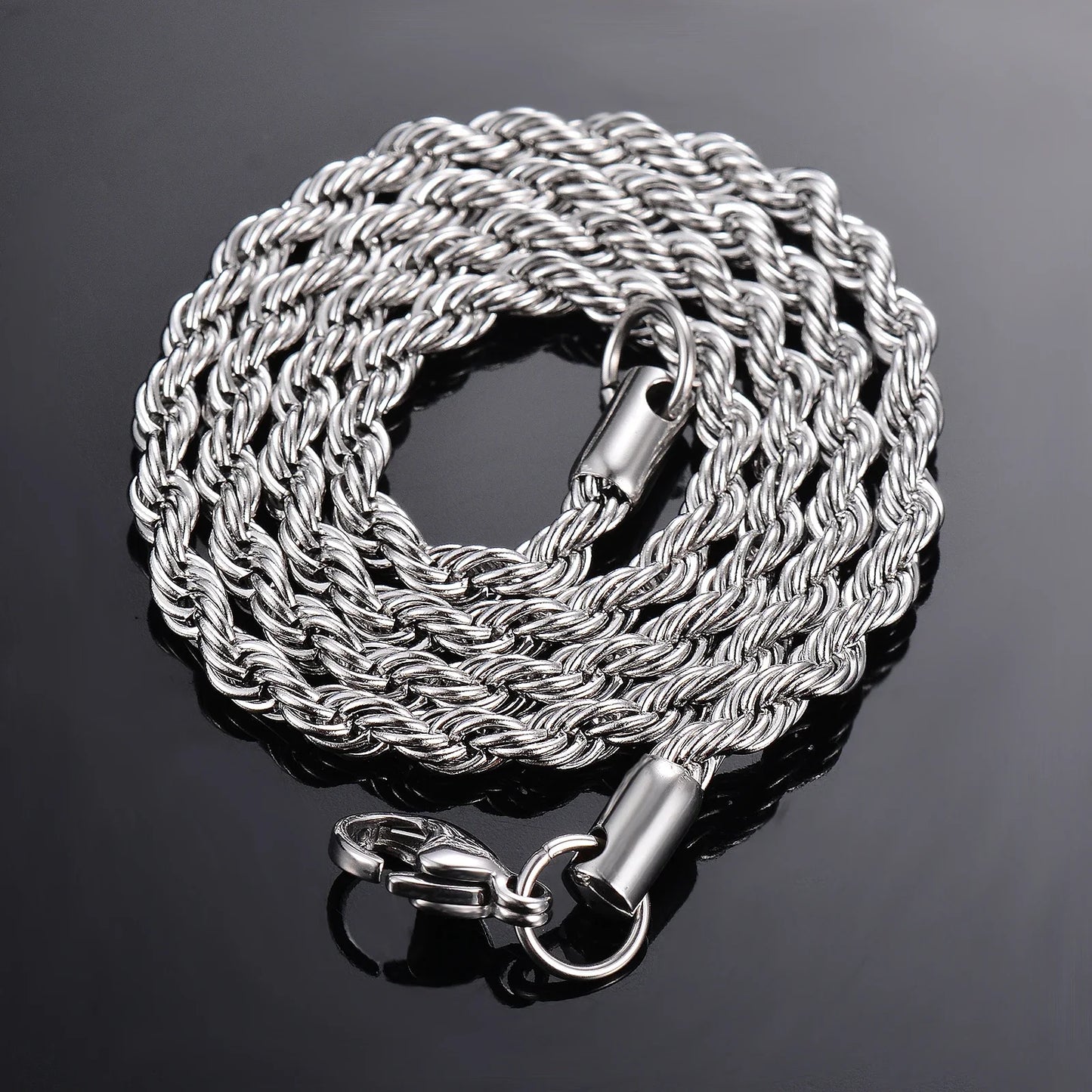 Unisex 925 Sterling Silver Rope Chain Necklace & Bracelet — 2-4mm Fashion Jewelry — view 5 of jewelry