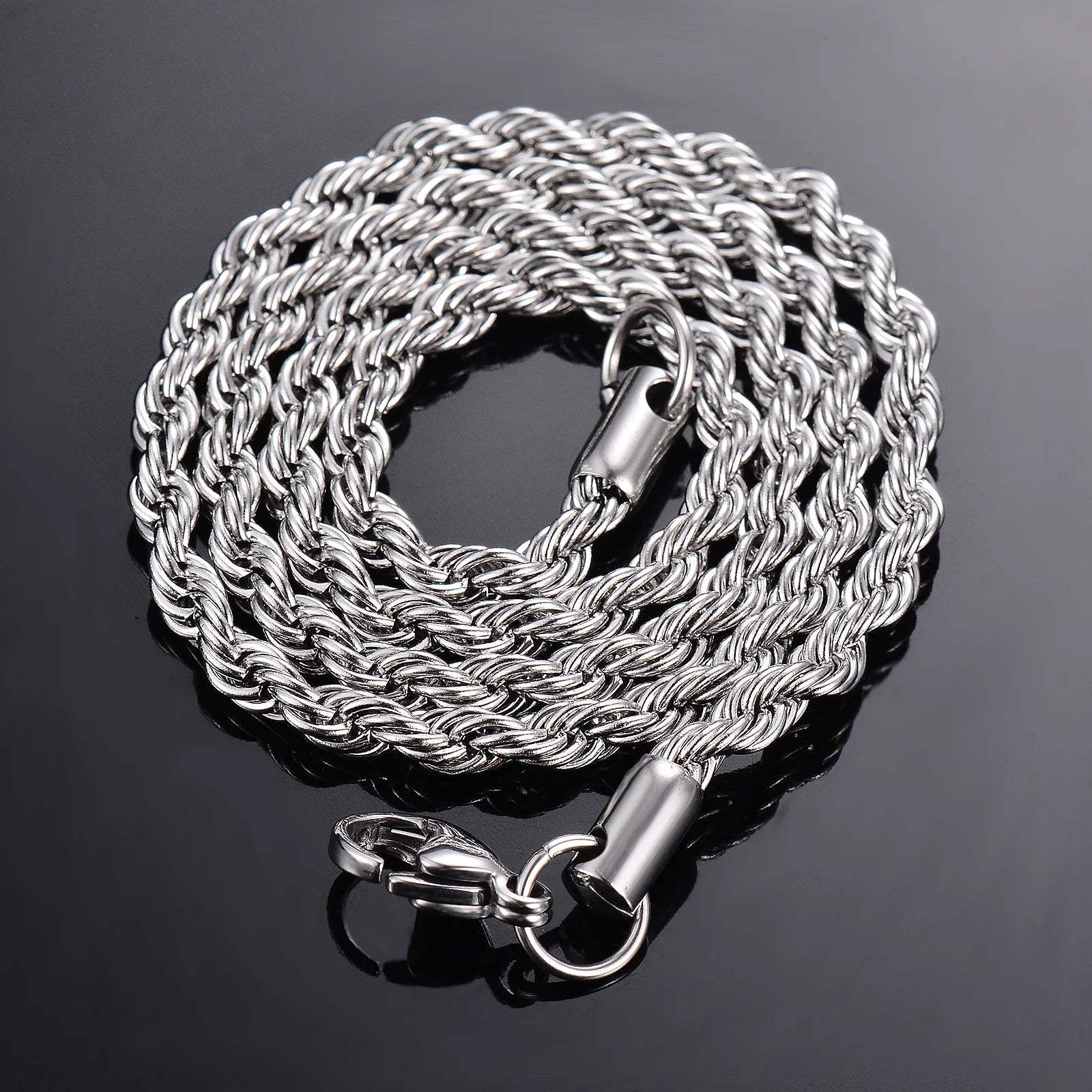 Unisex 925 Sterling Silver Rope Chain Necklace & Bracelet — 2-4mm Fashion Jewelry — view 5 of jewelry