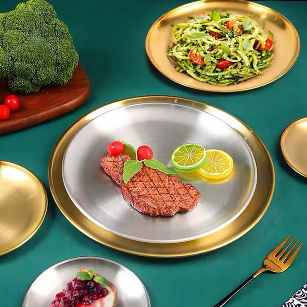 Stainless Steel Round Silver Tray Set &mdash; Rust-Proof Shallow Plates for BBQ, Picnic &amp; Camping — view 6 of dining & tableware
