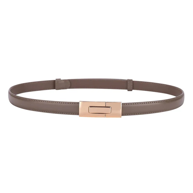 Belts Genuine Leather Women's 1.8cm Slim Belt — Gold Lock Buckle — view 8 of belts