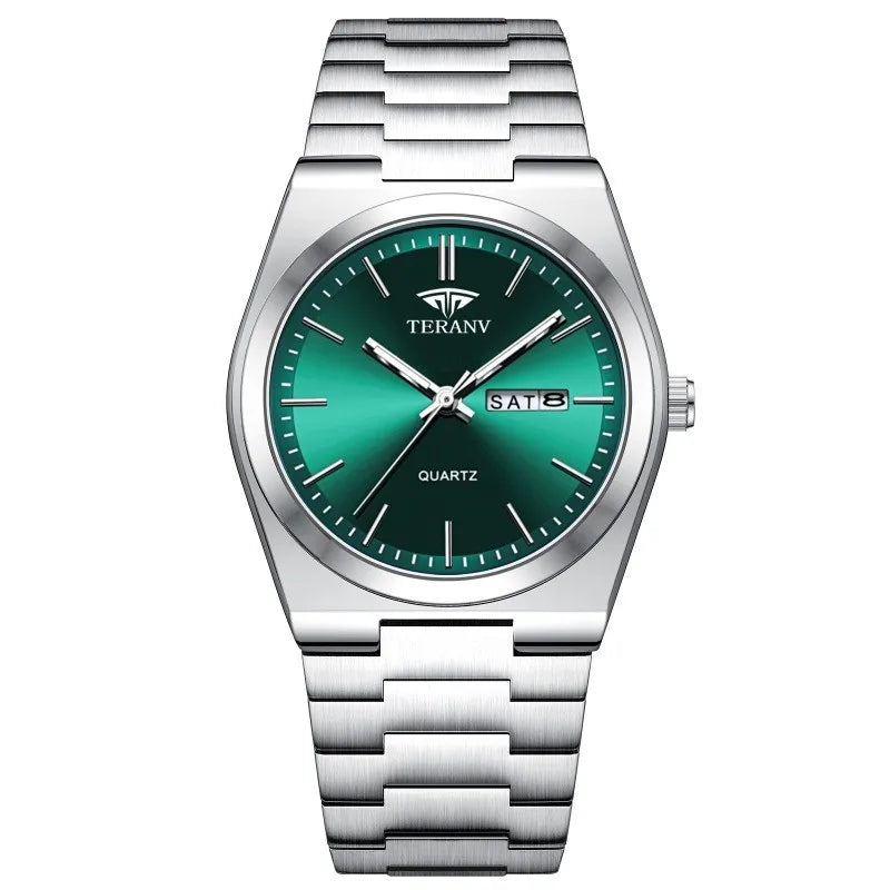 Men's Slim Stainless Steel Calendar Watch — Fashion Quartz Wristwatch — view 6 of watches