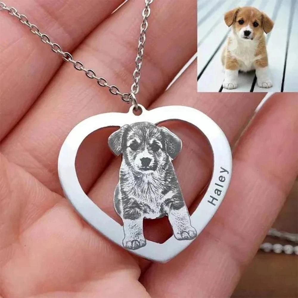 Personalized Pet Photo Necklace Engraved Pendant Custom Memorial Gift for Dog Cat Lovers — view 12 of necklaces