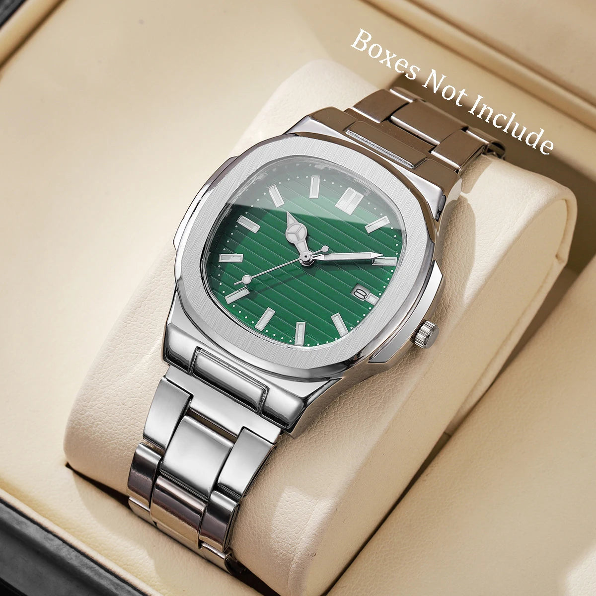 Men's Business Square Dial Watch — Stainless Steel Quartz Calendar Wristwatch — view 9 of watches