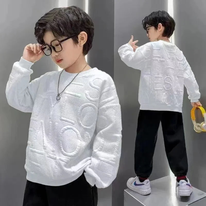 Boys Sweatshirts Spring Fall Children Letter Printing Cotton Pullover Teenage Tops Long Sleeve T Shirt Clothes 8 10 12 13 14Year