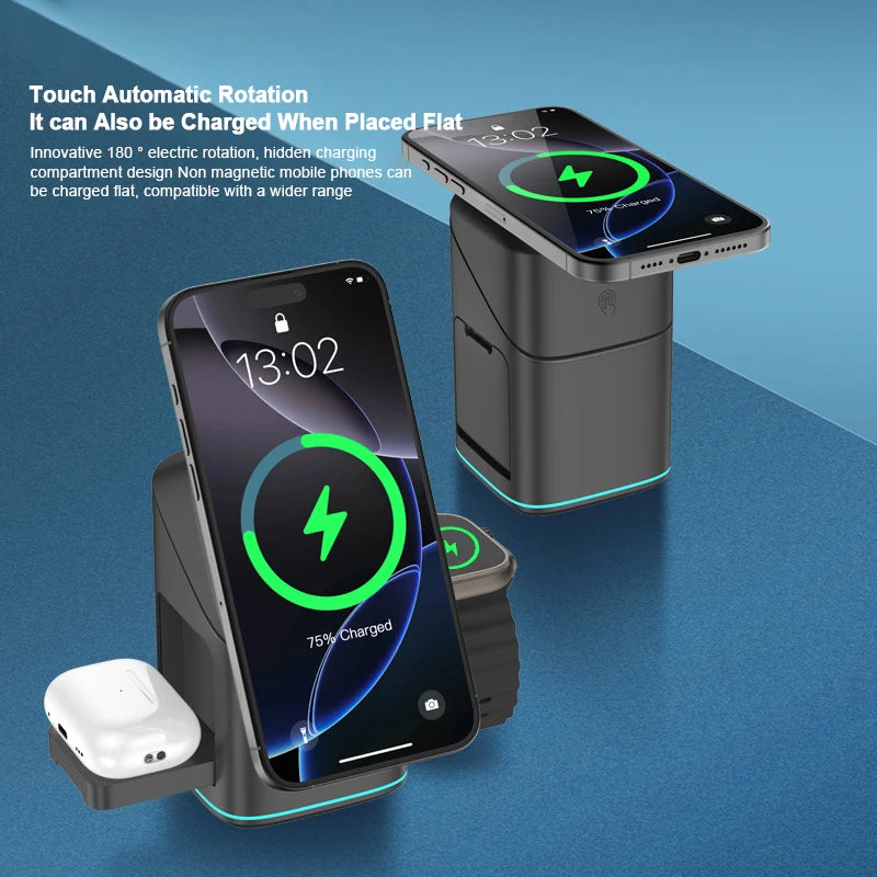 3-in-1 Magnetic Wireless Charger Stand for iPhone, for Apple Watch, for AirPods MagSafe — view 4 of chargers & cables