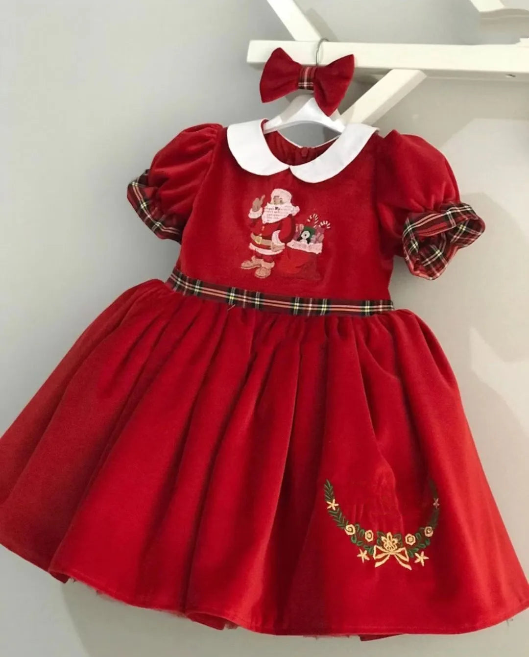 Baby Red Velvet Santa Claus Embroidery Ball Gown – Autumn Winter Vintage Spanish Princess Dress