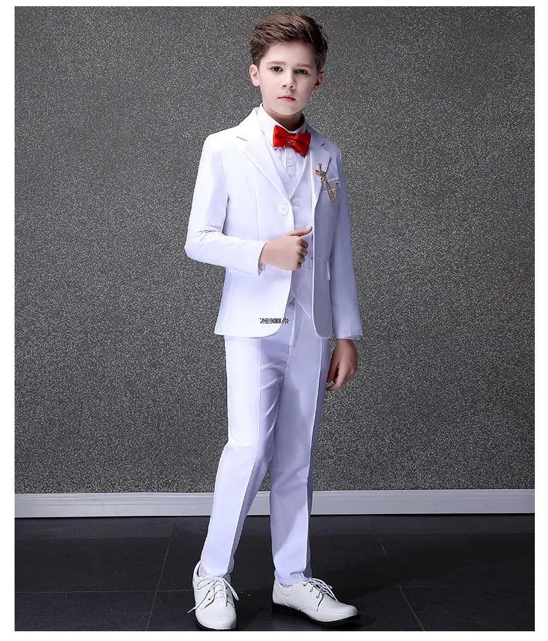 Flower Boys White Baptism Suit Kid Wedding Party Photograph Set Teenager Birthday Tuxedo Dress Children Graduation Stage Costume