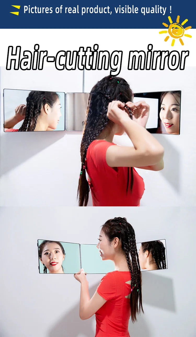 3 Way Mirror 360 Degree Self Haircut Mirror Makeup Mirror For DIY Haircutting Making up With Adjustable Hooks for Styling