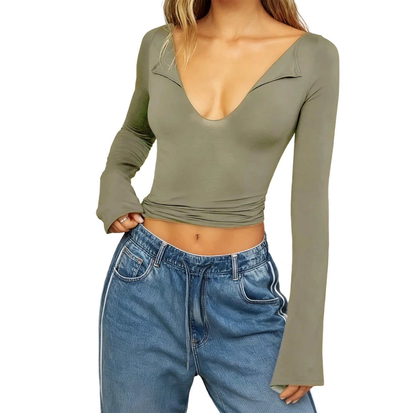 Women’s V-Neck Long-Sleeve Base Layer — Fitted Yoga & Gym Top — view 6 of sports & fitness