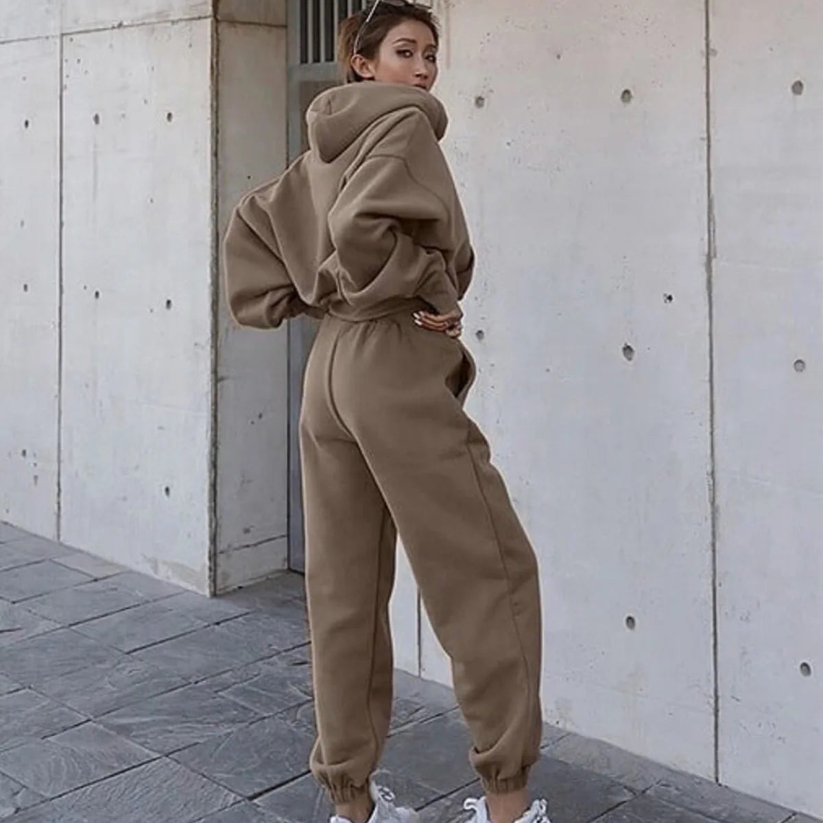 Sport Thick Winter Pink Fleece Tracksuit — Women’s Sweatpants + Sweatshirt Set — view 5 of tracksuits