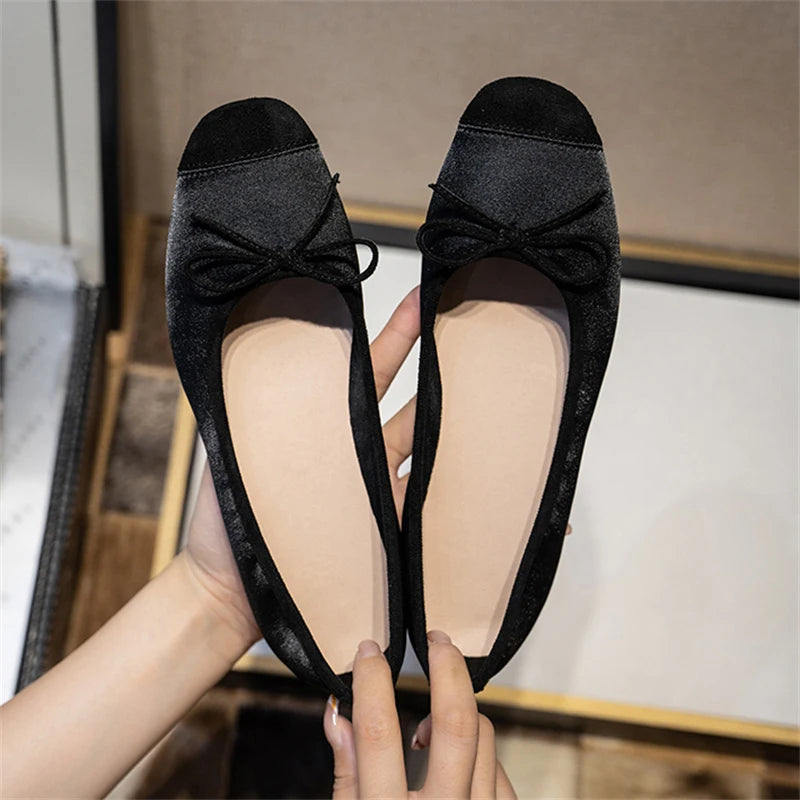 Flats & Ballet — Silk Bow Ballerina Flats, Breathable Square-Toe Coquette Loafers — view 4 of flats & ballet