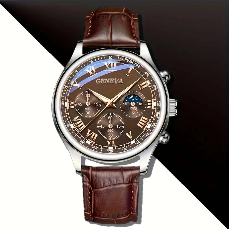 GENEVA Men's Luxury Belt Watch — Round Business Sport Waterproof Quartz Wristwatch — view 7 of watches