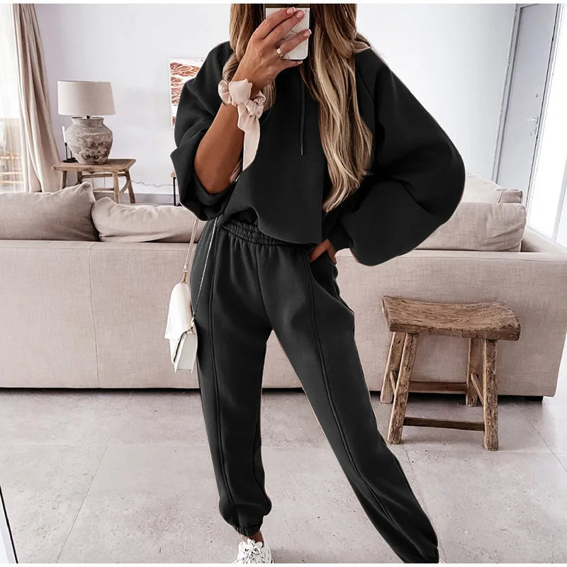Oversized Fleece Tracksuit &mdash; Women&rsquo;s Winter 2-Piece Hooded Long-Sleeve Lady Suit — view 8 of tracksuits