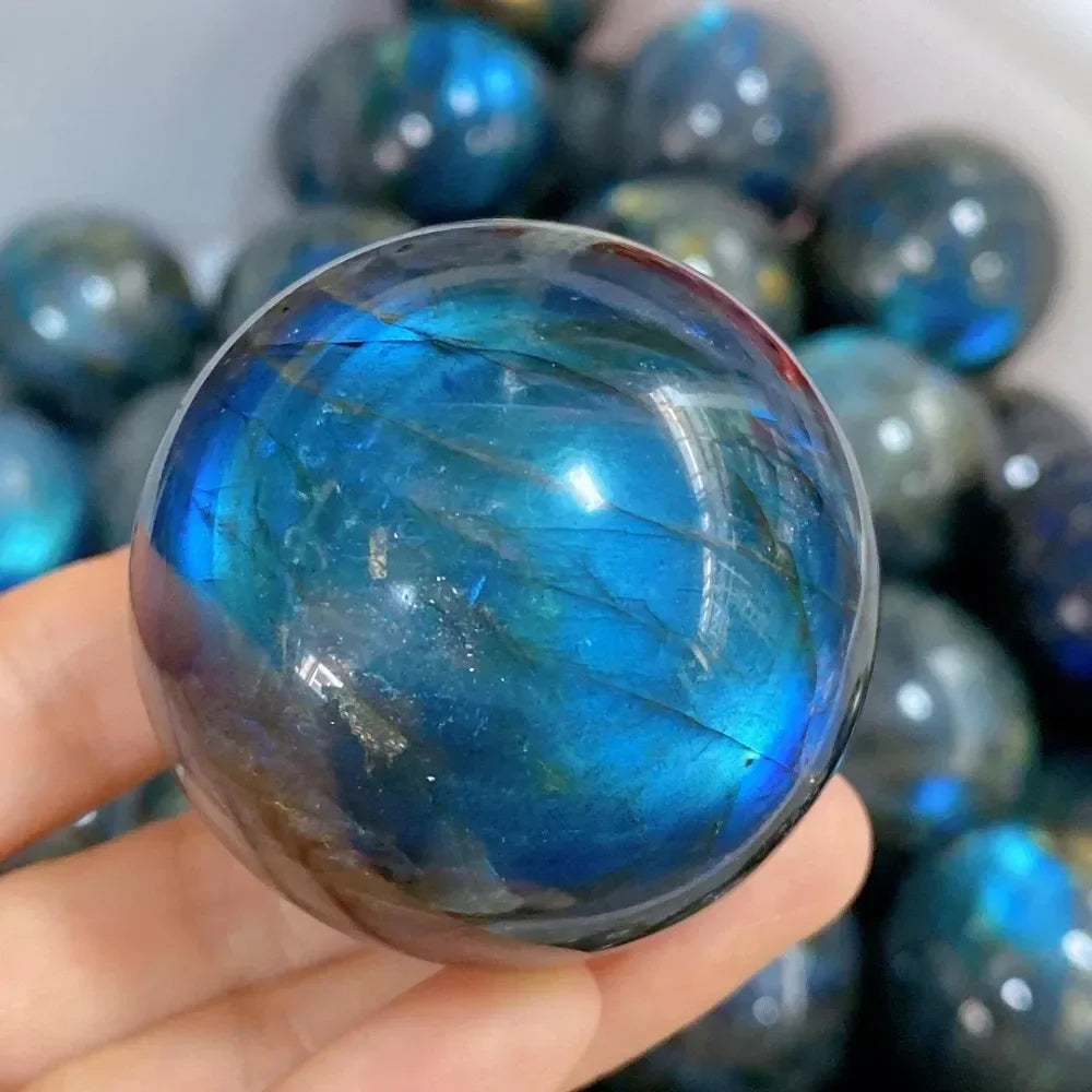 Crystal & Gemstone Labradorite Sphere — 6-10cm Natural Polished Healing Ball Decor — view 3 of crystal & gemstone