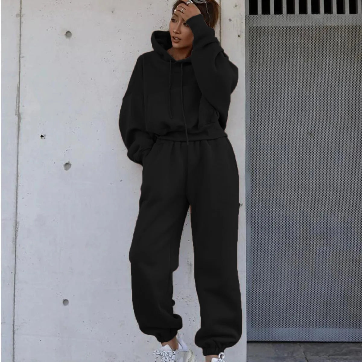 Sport Thick Winter Pink Fleece Tracksuit — Women’s Sweatpants + Sweatshirt Set — view 4 of tracksuits