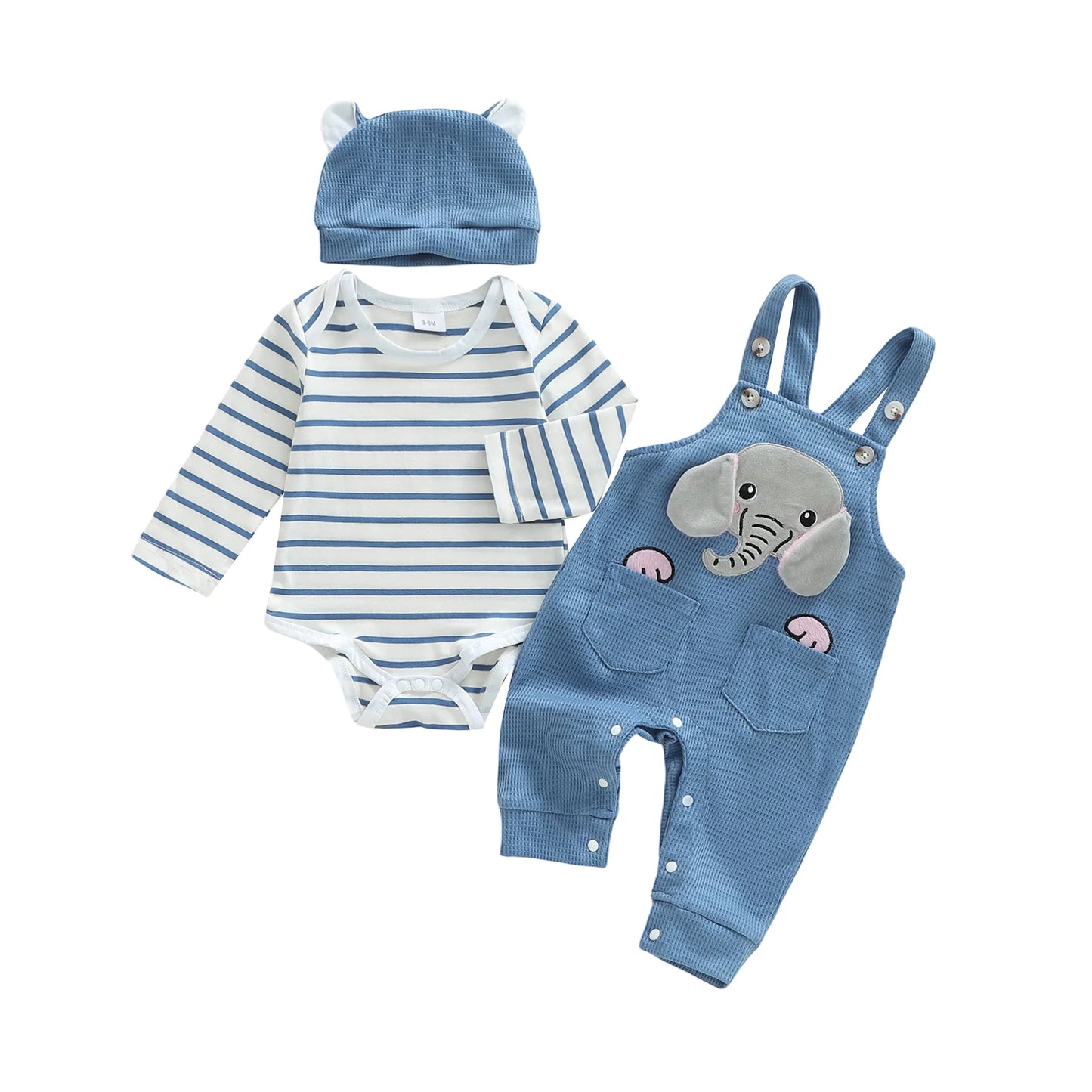 Infant Boys Striped Elephant Suspender Set - 3-Piece Romper Outfit — view 5 of infant sets