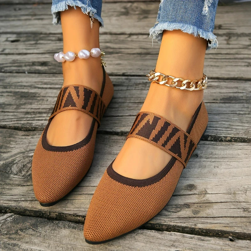 Flats & Ballet — Knitted Pointed-Toe Ballet Flats, Low-Heel Elegant Breathable Sneakers — view 4 of flats & ballet