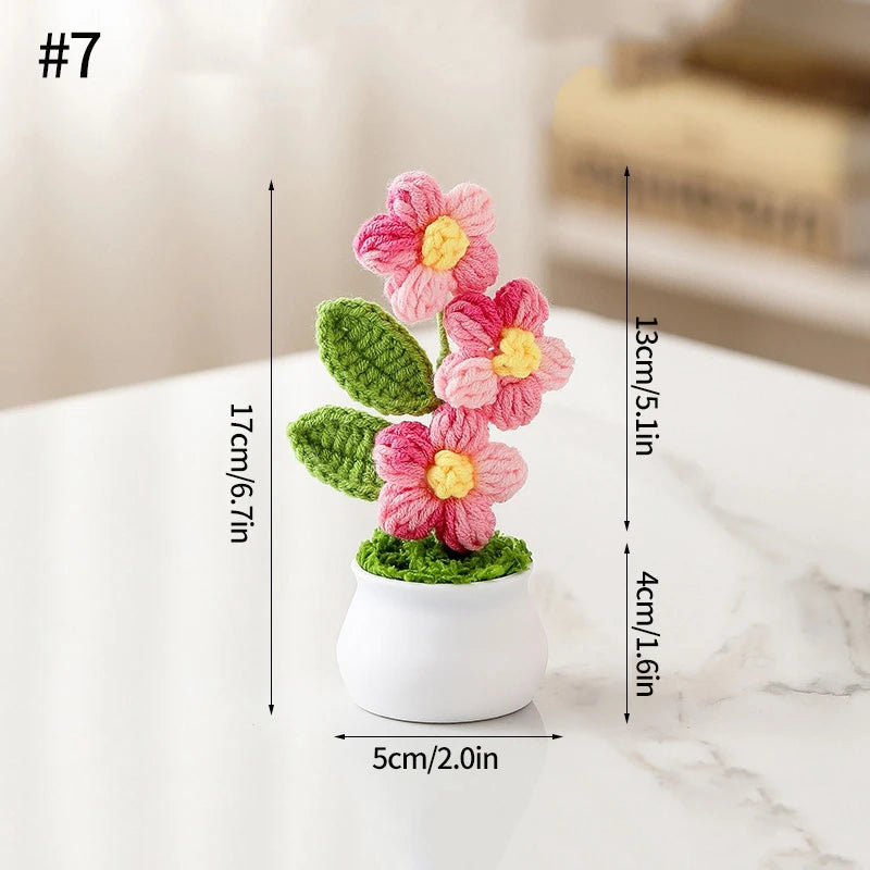 Home Decor Handmade Crochet Potted Plant — Cute Mini Faux Flower for Car, Desk & Office