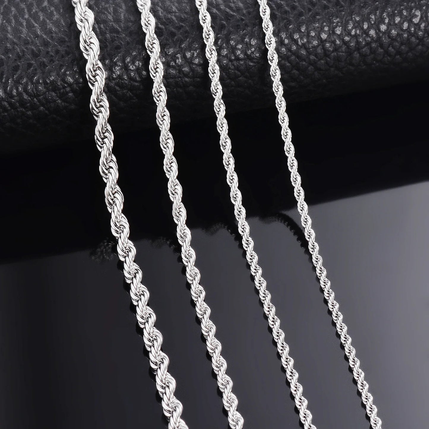 Unisex 925 Sterling Silver Rope Chain Necklace & Bracelet — 2-4mm Fashion Jewelry — view 2 of jewelry