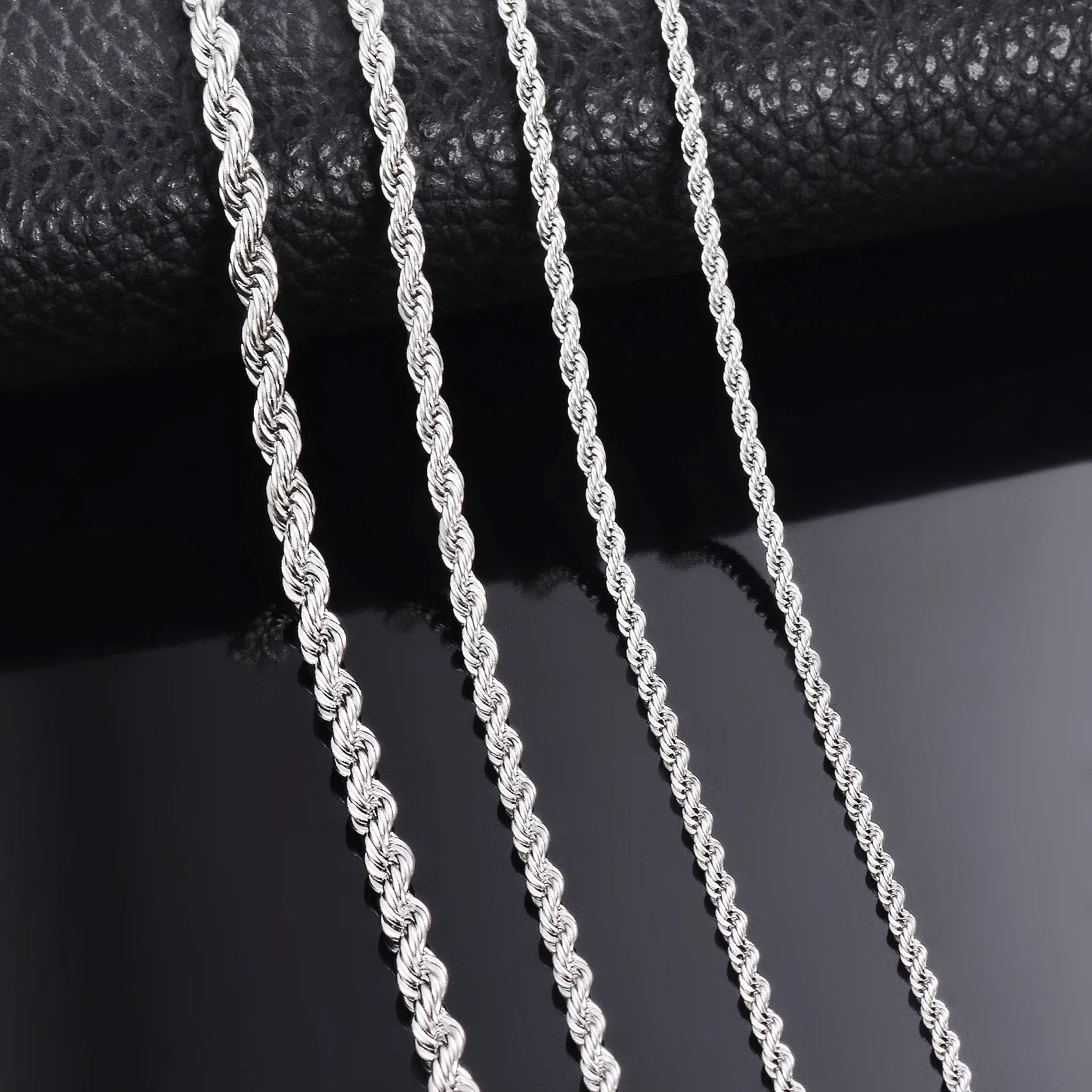 Unisex 925 Sterling Silver Rope Chain Necklace & Bracelet — 2-4mm Fashion Jewelry — view 2 of jewelry