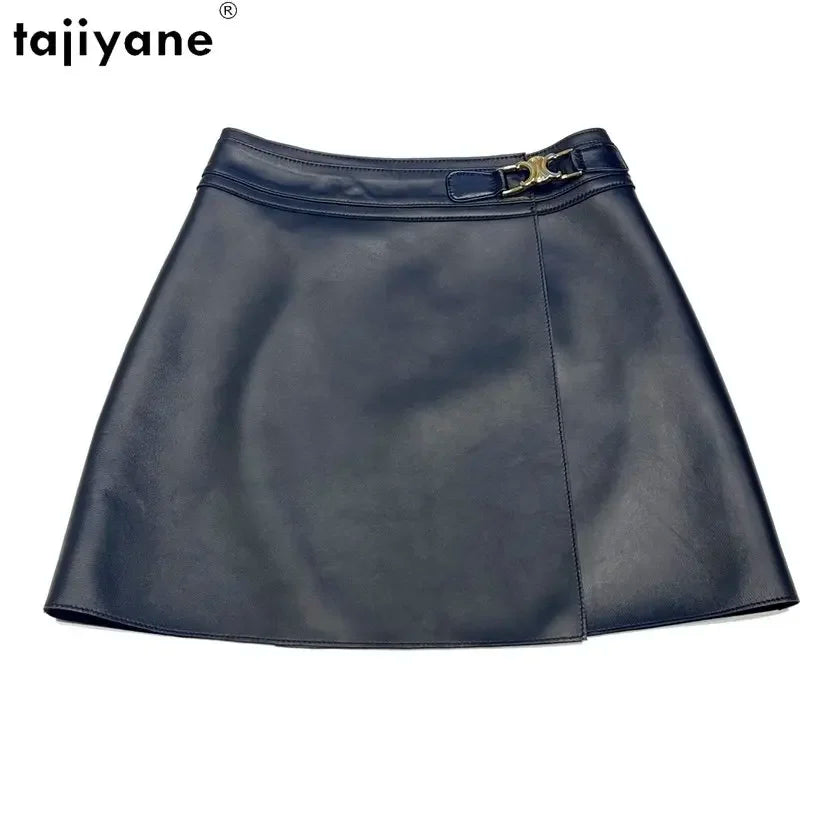 Tajiyane Real Sheepskin Skirts for Women 2023 Genuine Leather Skirt Women's Clothing High Waist Wrap Skirt Short Black Skirts