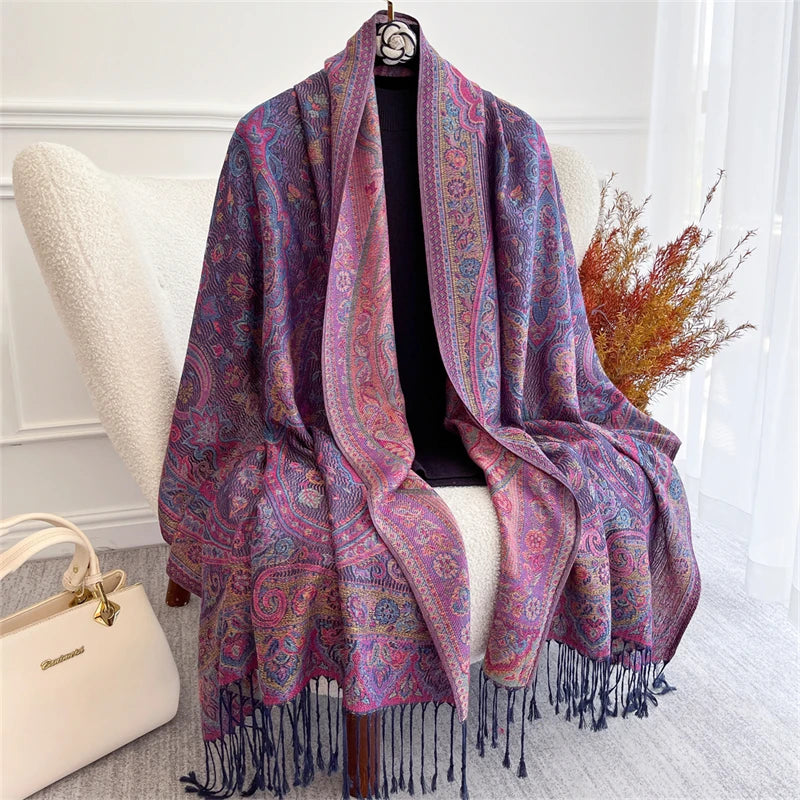 Pashmina Scarf in 58 Signature Shades — Cashmere-Feel Women's Tassel Shawl Wrap Color Stack — view 3 of scarves & wraps