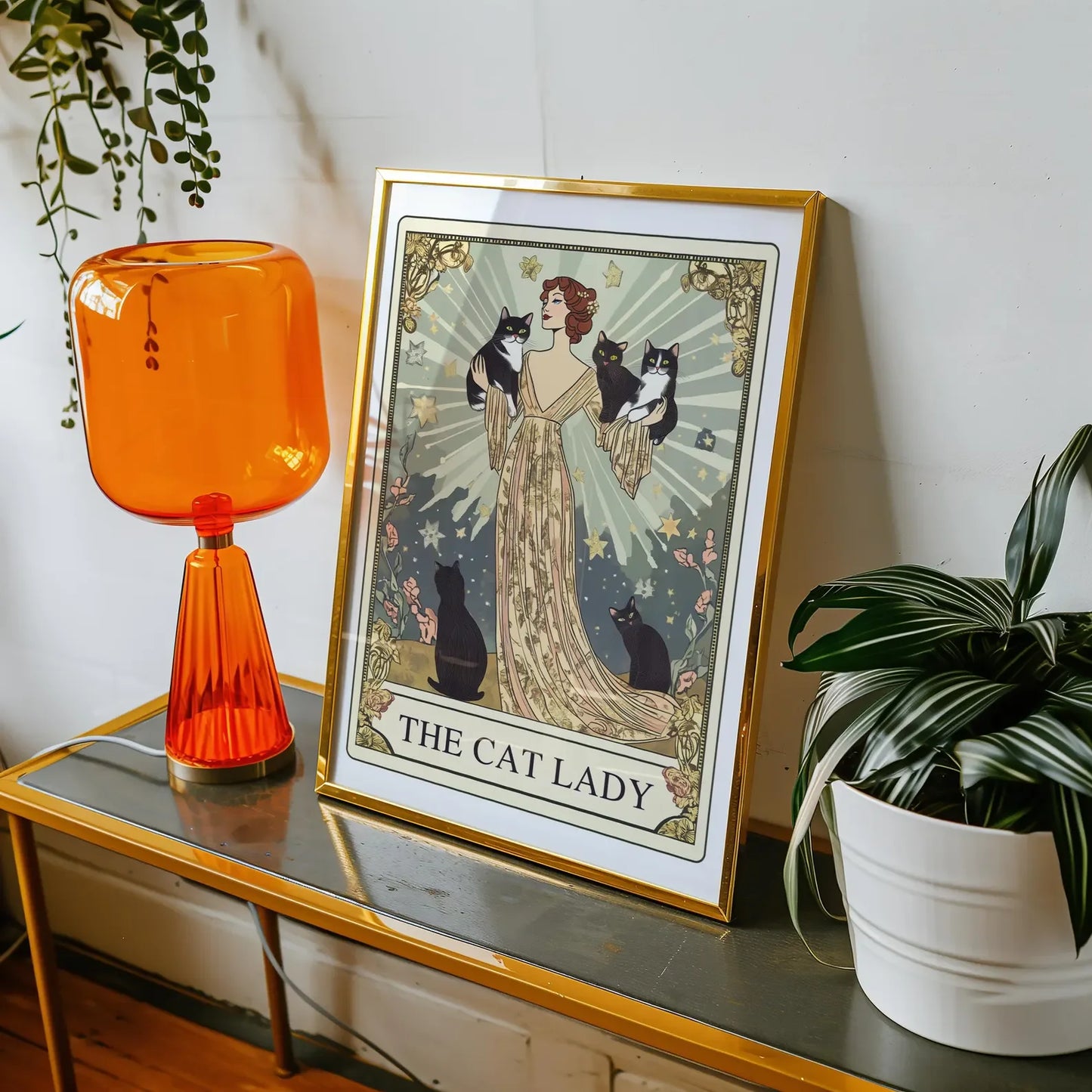 Home Decor Cat Lady Tarot Print — Art Nouveau Wall Art, Vintage Cat Lovers Poster, Cat Mom Gift — view 2 of home decor