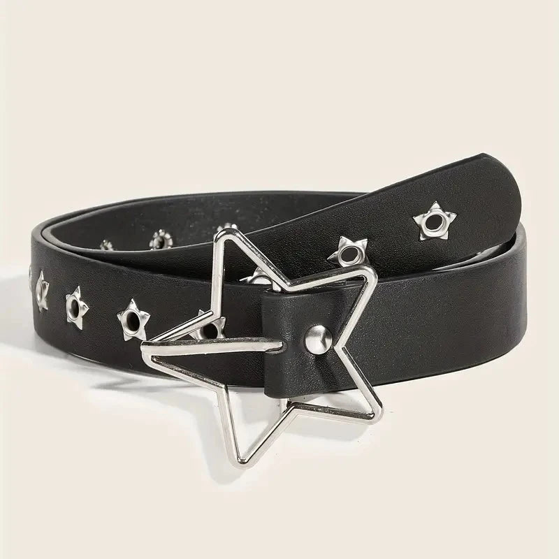 Belts Luxury-style Women's Y2K Belt — Black Waistband with Star Eyelets & Rhinestones — view 6 of belts