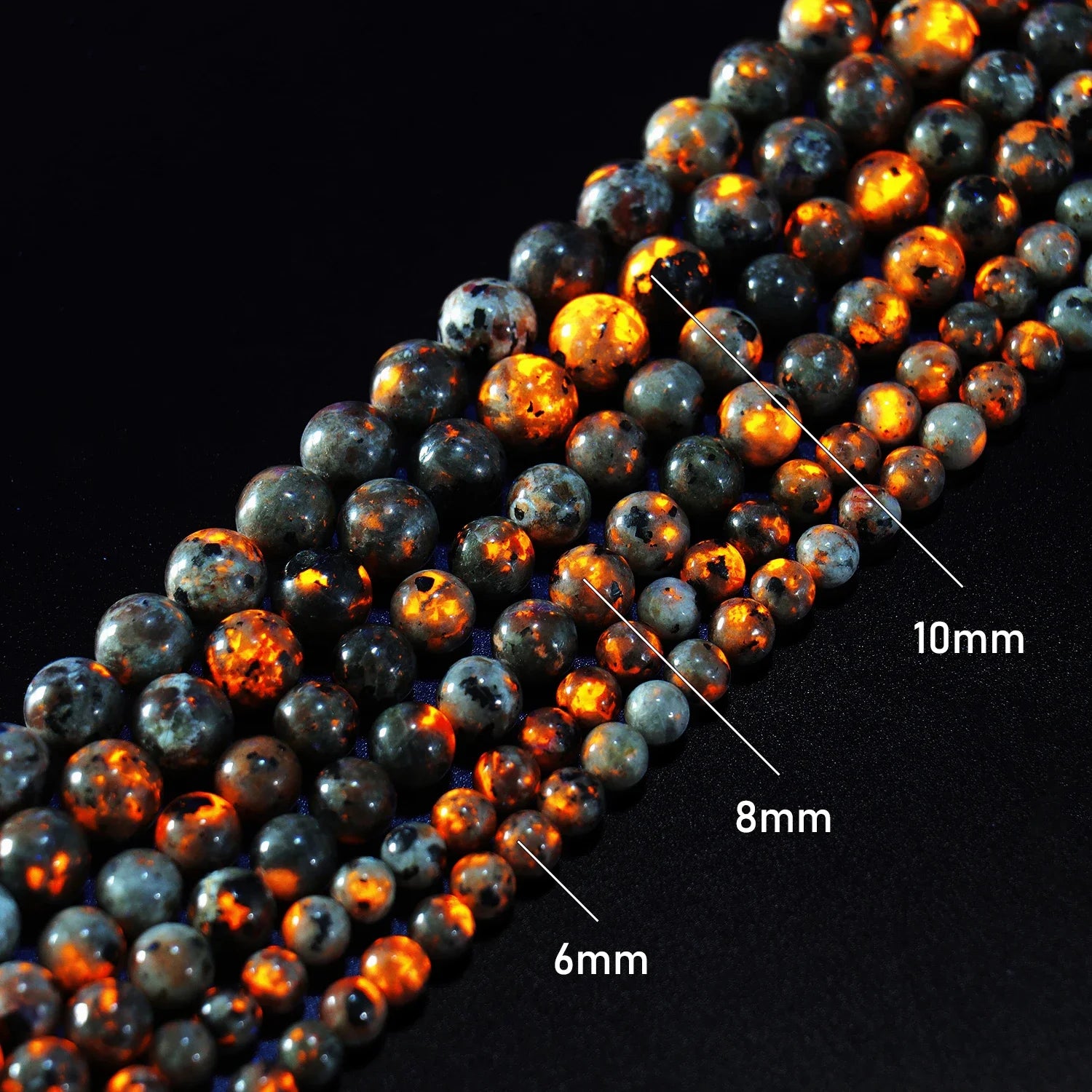 Pearl & Yooperlite Fire Sodalite Beads 15" — 8mm Glow Stone Strand for DIY Jewelry — view 2 of beads
