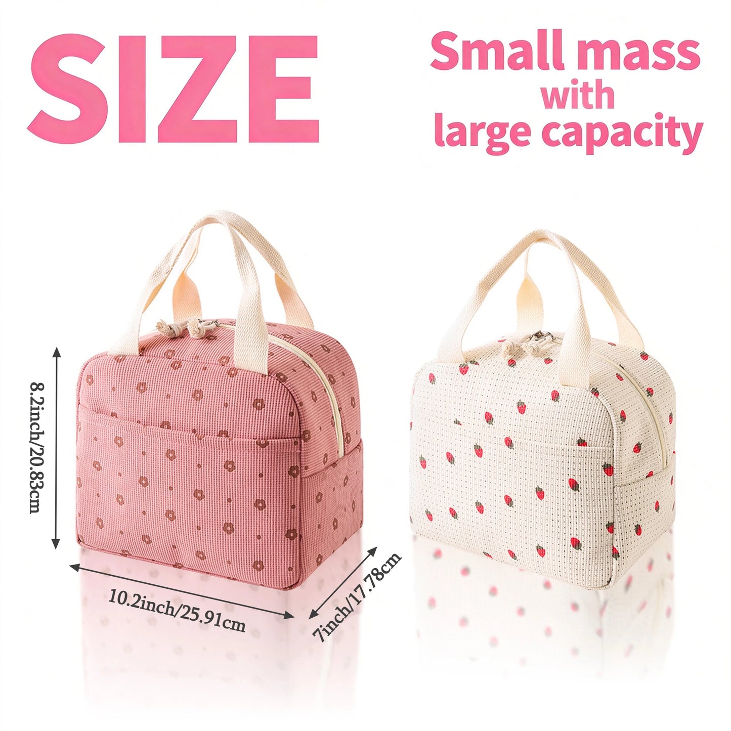 Pink Insulated Lunch Bag - Large-Capacity Cooler Tote for Work & Outdoor Travel — view 3 of lunch bags