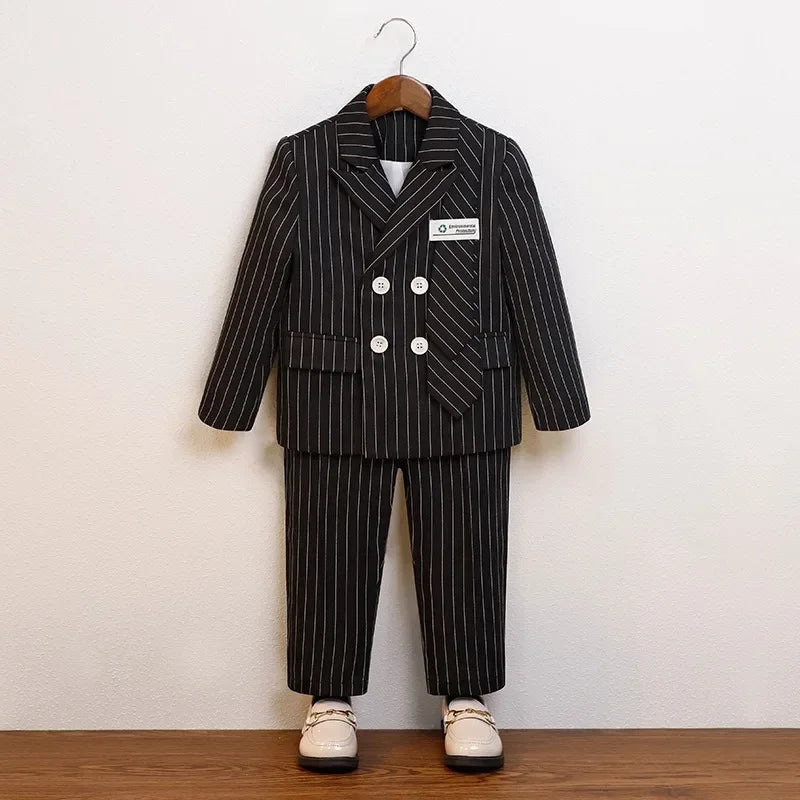 Boys Suits for Weddings Handsome Striped Kids Birthday Blazer Set Formal Children School Host Piano Performance Costumes 4 6 8 Y