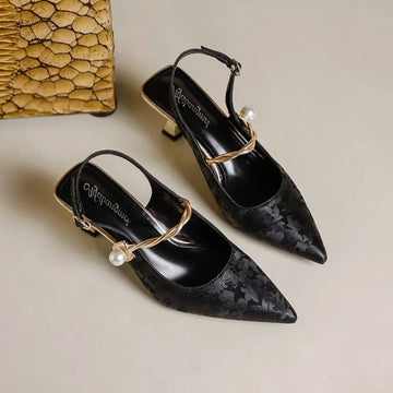 Heels & Pumps — Pearl-Embellished Summer Heels, Pointed-Toe Single-Strap Dress Pumps — view 1 of heels & pumps
