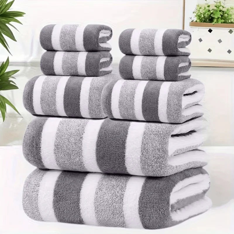 Bath Towels Coral Fleece 2-Piece Set — 5-Star Hotel Super-Soft Quick-Dry Non-Shedding Striped — view 3 of bath & towels