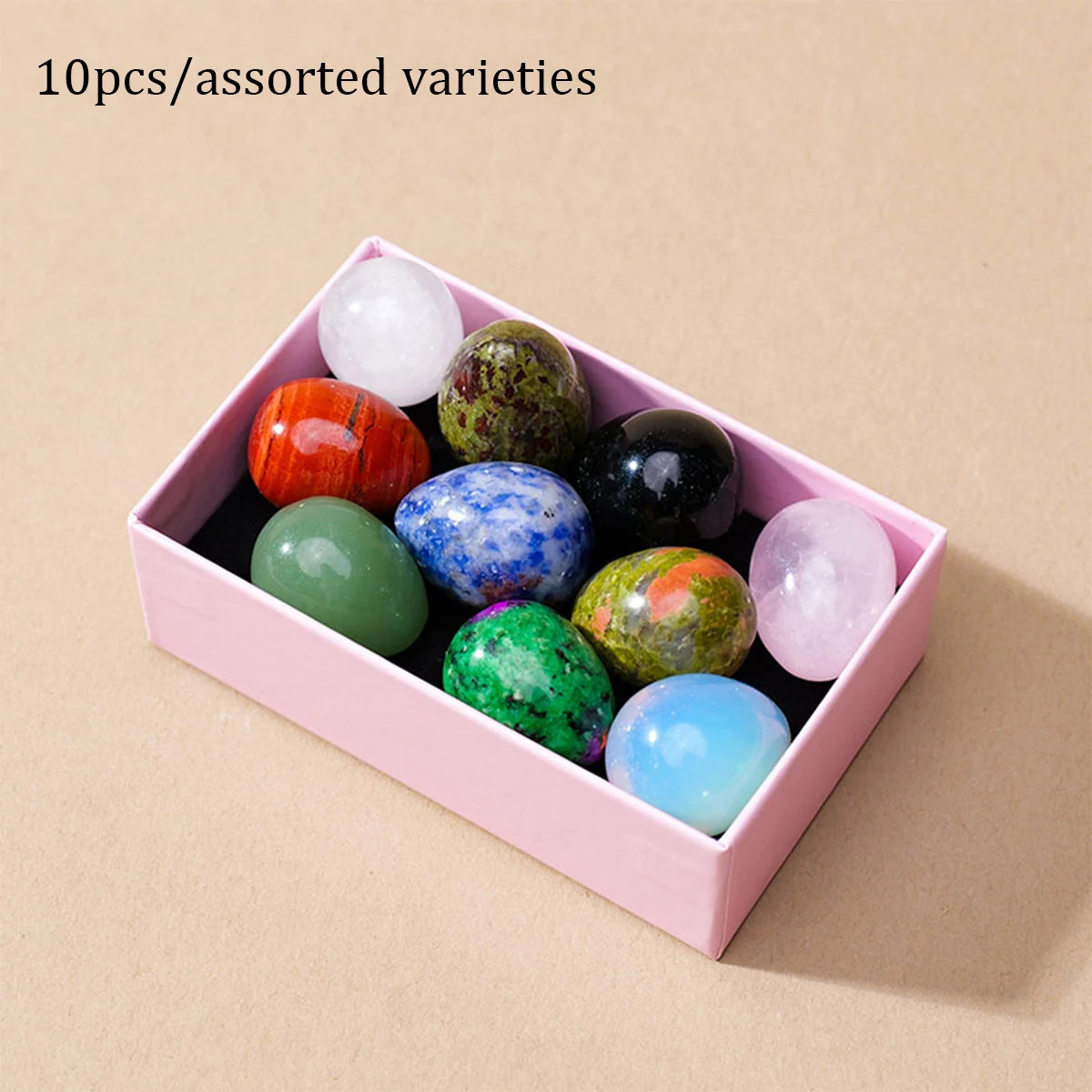 Crystal & Gemstone Mini Egg Stones Set — 5/7/10pc Polished Reiki Healing Gems Home Decor — view 7 of crystal & gemstone