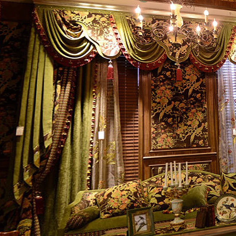 Luxury Valance Curtains – Secret Garden Green Palace Drapes for Living Room, Bedroom & Villa