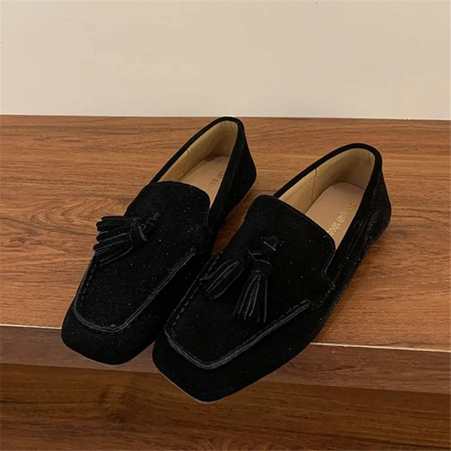 Flats & Ballet — Fringed Square-Toe Ballet Flats, Comfort Walking Driving Loafers — view 6 of flats & ballet