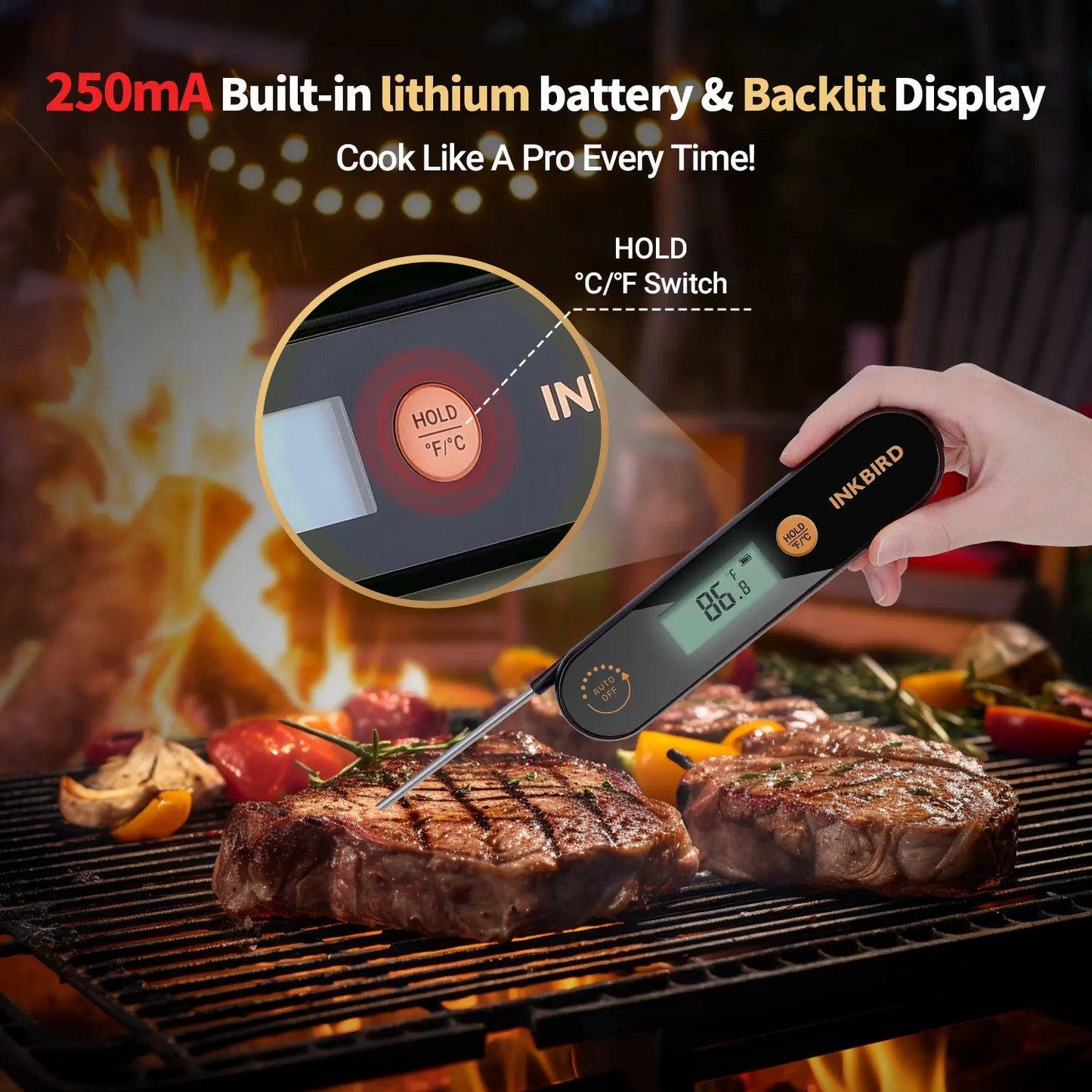 INKBIRD Waterproof Digital Meat Thermometer – Instant-Read Folding BBQ Thermometer with Backlight