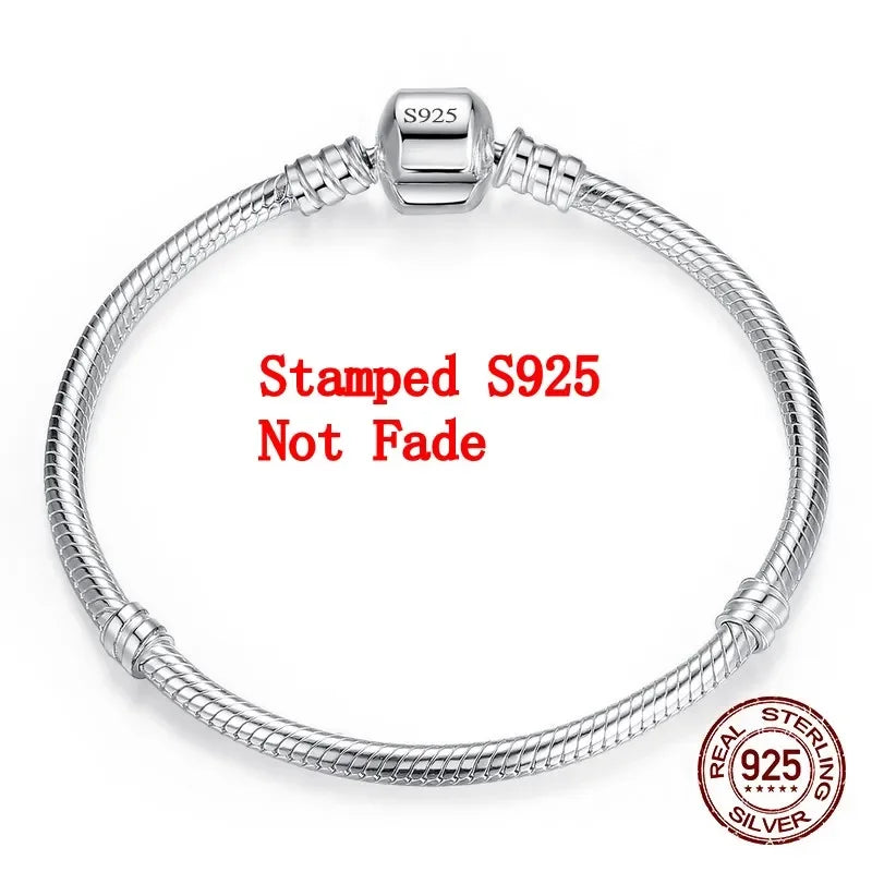 Women's 925 Sterling Silver Charm Bracelet — Handmade Snake Chain Fine Jewelry — view 2 of jewelry