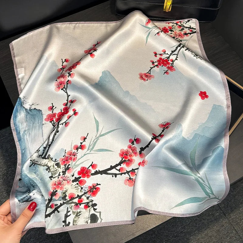 Silk Scarf Small Square 2026 Pashmina — 53×53cm Geometric Trending Palette Bandana Hair Scarf