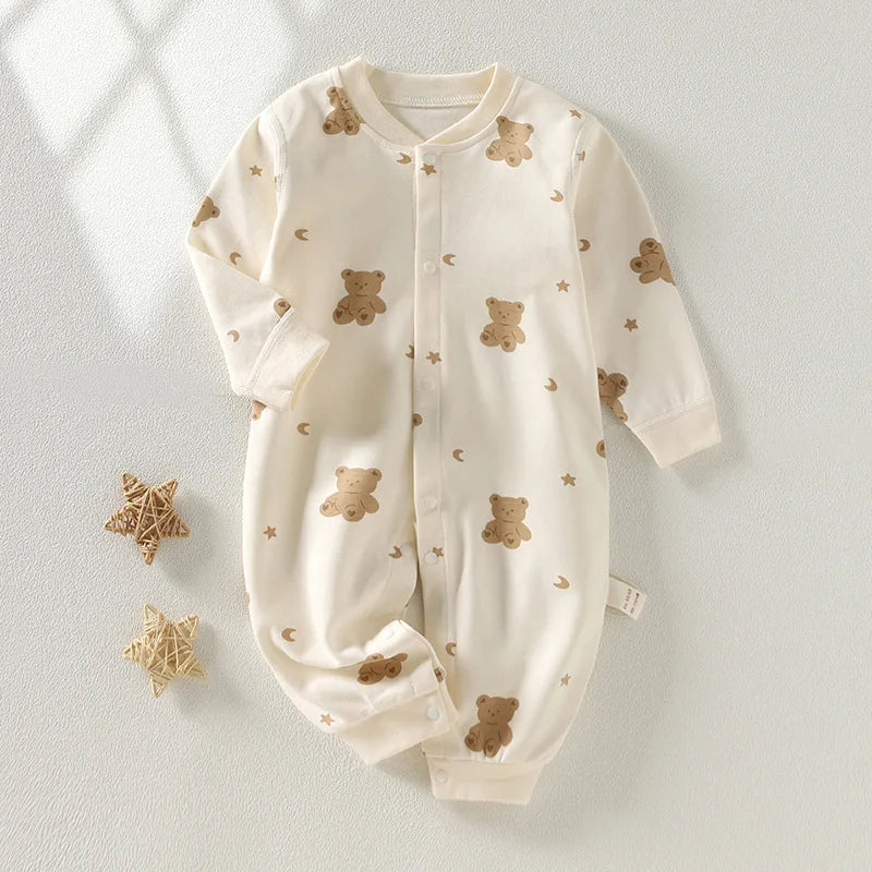 Newborn Cotton Onesie Romper - Cartoon Bear & Star Print for Spring/Autumn — view 1 of baby rompers