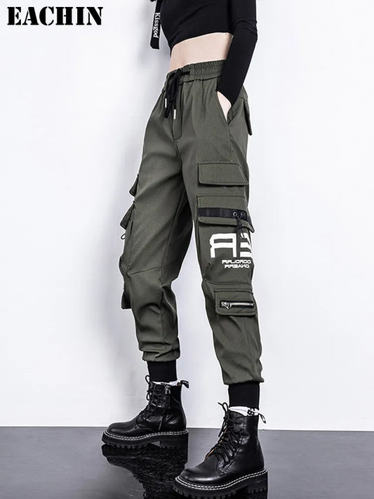 EACHIN Women High Waist Cargo Pants 2024 Fashion Drawstring