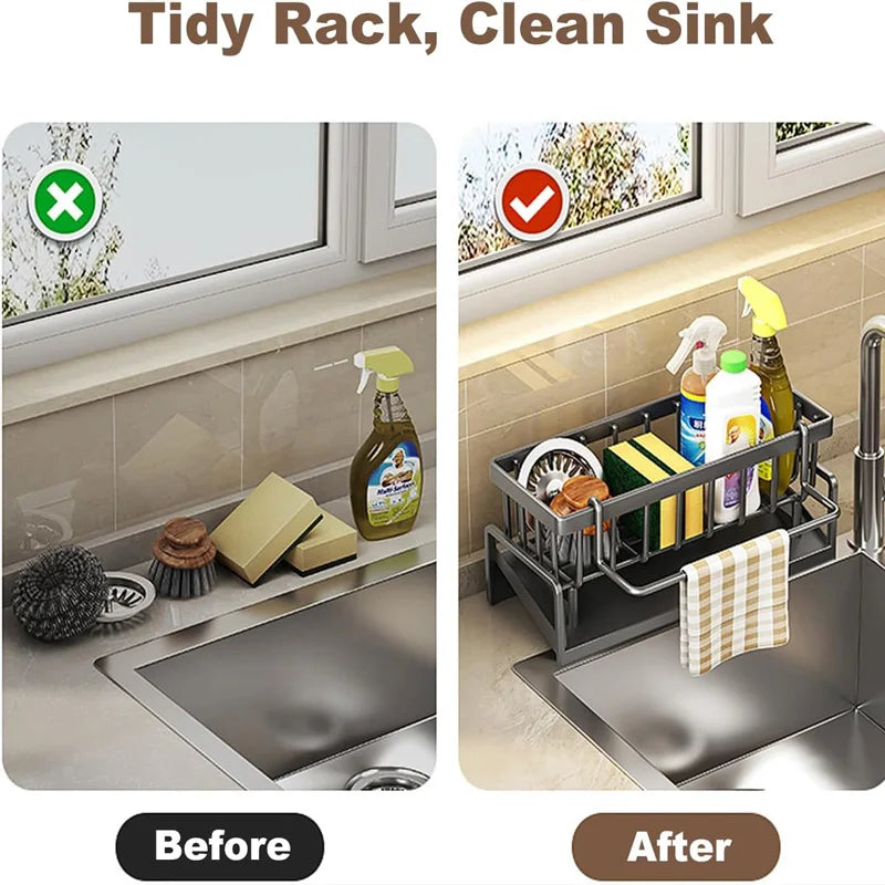 Kitchen Sink Organizer Rack with Tilted Water Tray, Carbon Steel — product photo 4