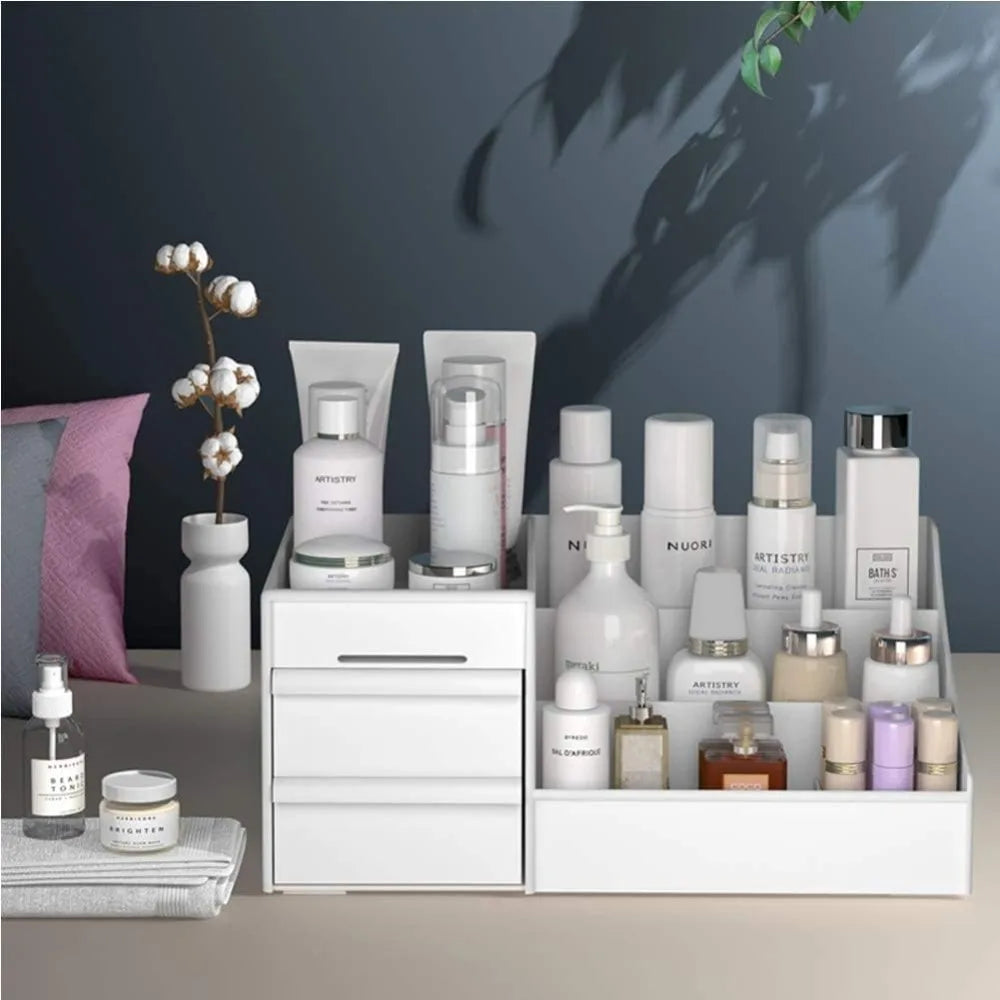 Storage Organizer Large White Cosmetic Box — Multi-Compartment for Makeup, Skincare, Jewelry, Brushes — view 4 of storage & organisation